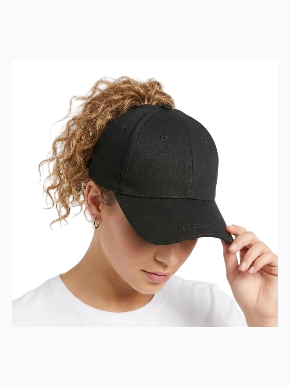 Womens High Ponytail Messy Bun Baseball Caps Distressed | Cotton Black | Size OS